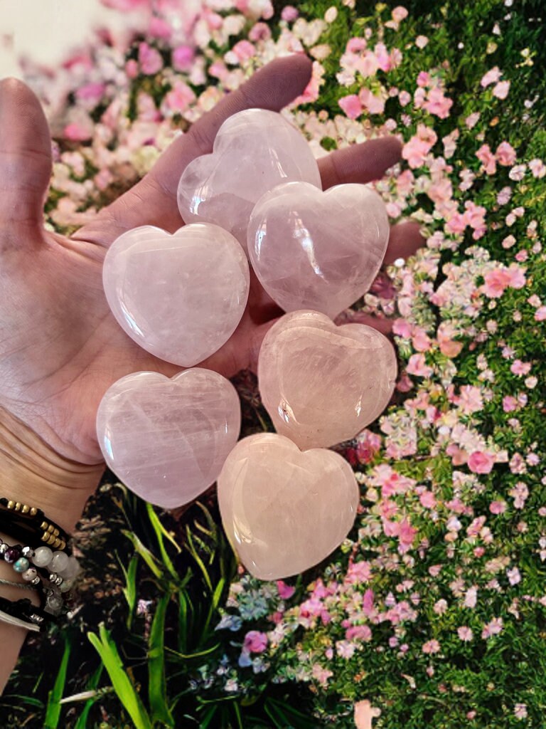 Pure Rose Quartz Heart Palm Stones Anti anxiety calming Crystals, wedding gift metaphysical natural healing stones stress relief pink gift