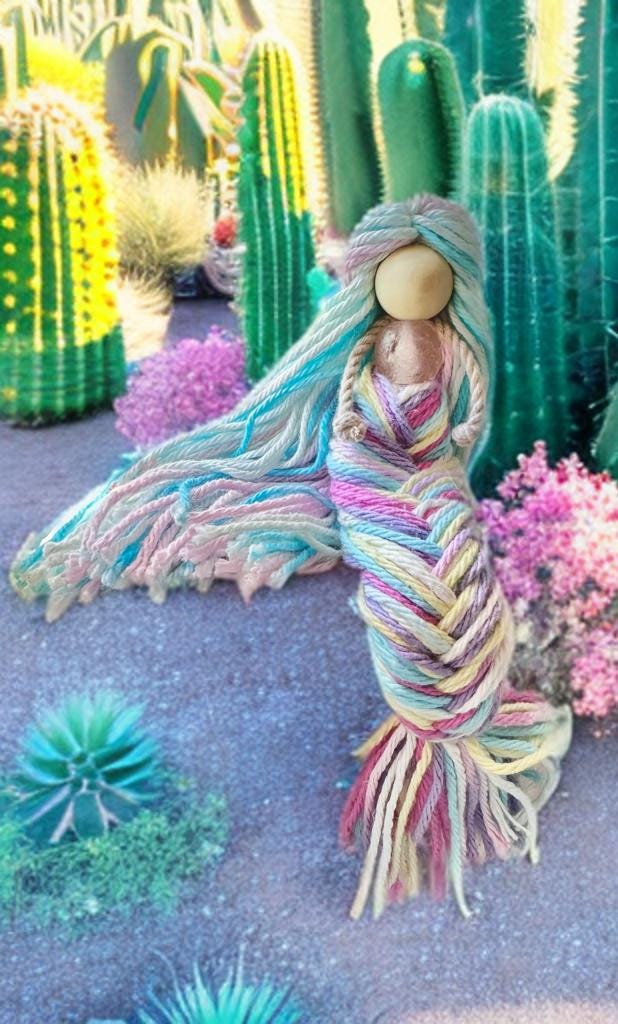 Rainbow handmade Mermaid doll with posable tails kids gift room decor fantasy desk ornament window decoration beach theme costal macrame