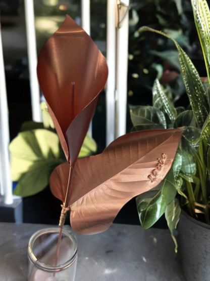 Pure 99.9% Copper Calla Lilly metal flower home decor 7 year anniversary gift for her custom forever flower pot plant spike stake garden