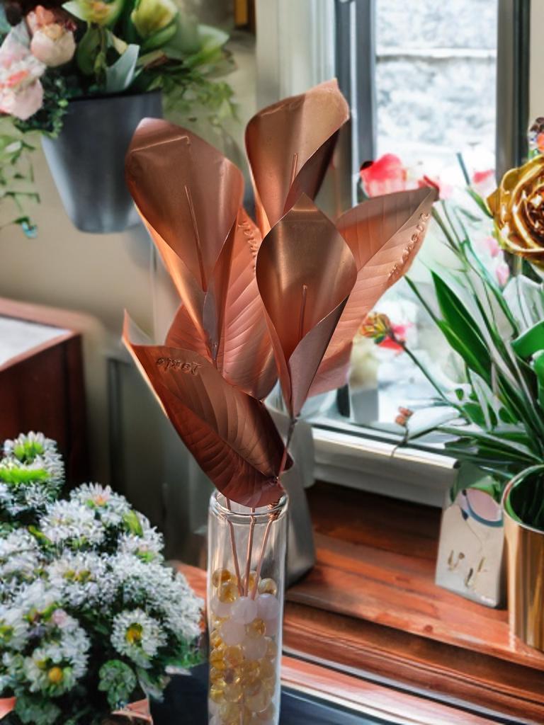 Pure 99.9% Copper Calla Lilly metal flower home decor 7 year anniversary gift for her custom forever flower pot plant spike stake garden