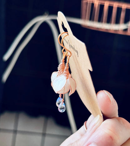 Custom Handmade Copper wire and epoxy iridescent pearl white drop flower earrings dangle earrings jewelry gift glass tear drop bead delicate