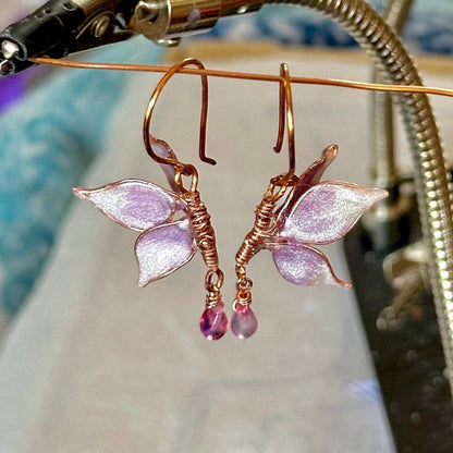 100 % Handmade Butterfly Copper wire & epoxy dangle earrings wing jewelry gift birthday custom anniversary gold fashion accessory delicate