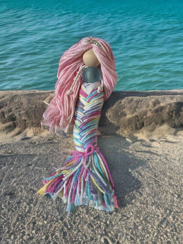 Custom handmade Mermaid doll with posable tails kids gift room decor fantasy desk ornament window decoration beach theme costal macrame sea