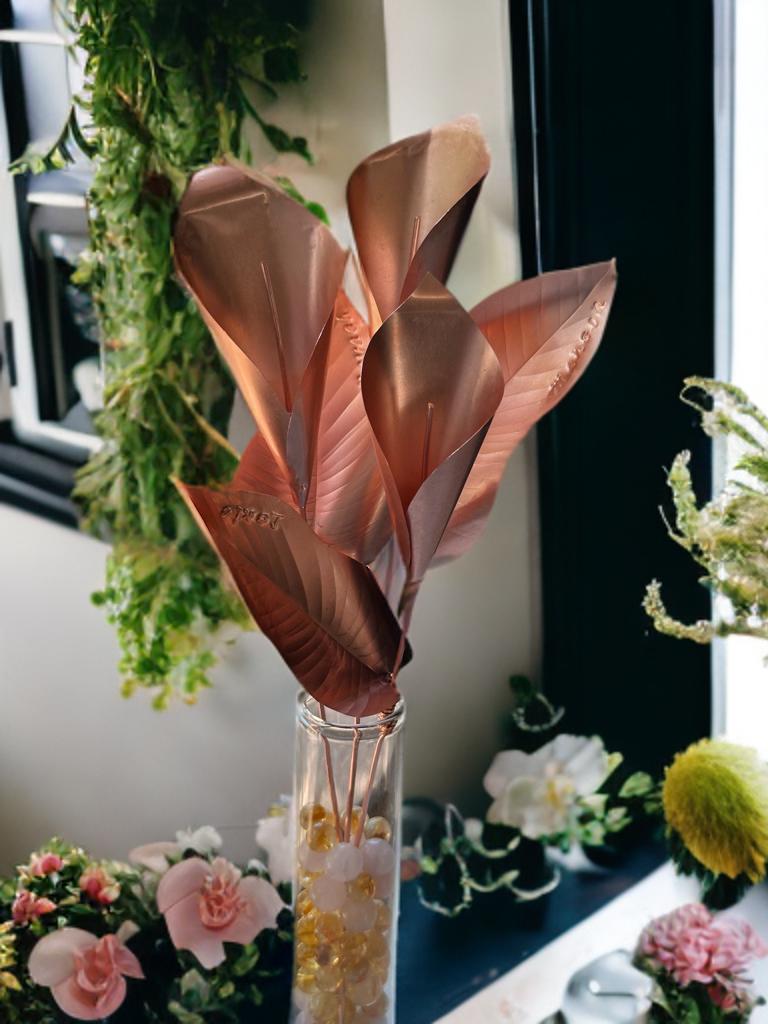 Pure 99.9% Copper Calla Lilly metal flower home decor 7 year anniversary gift for her custom forever flower pot plant spike stake garden