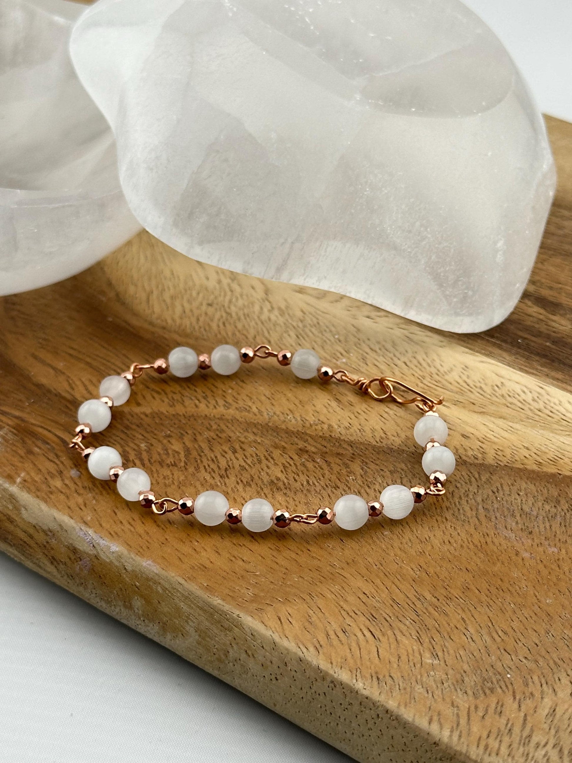 Pure Selenite Copper link crystal bracelet delicate jewelry handmade chain accessory healing crystal gift natural selenite anniversary real