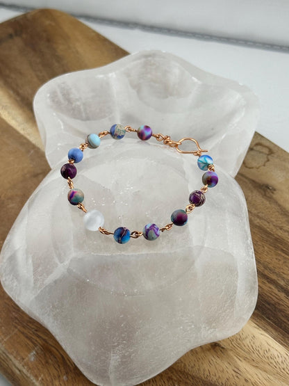 Galaxy Sea Sediment Jasper Copper link crystal bracelet delicate jewelry handmade chain accessory healing evil eye gift natural selenite