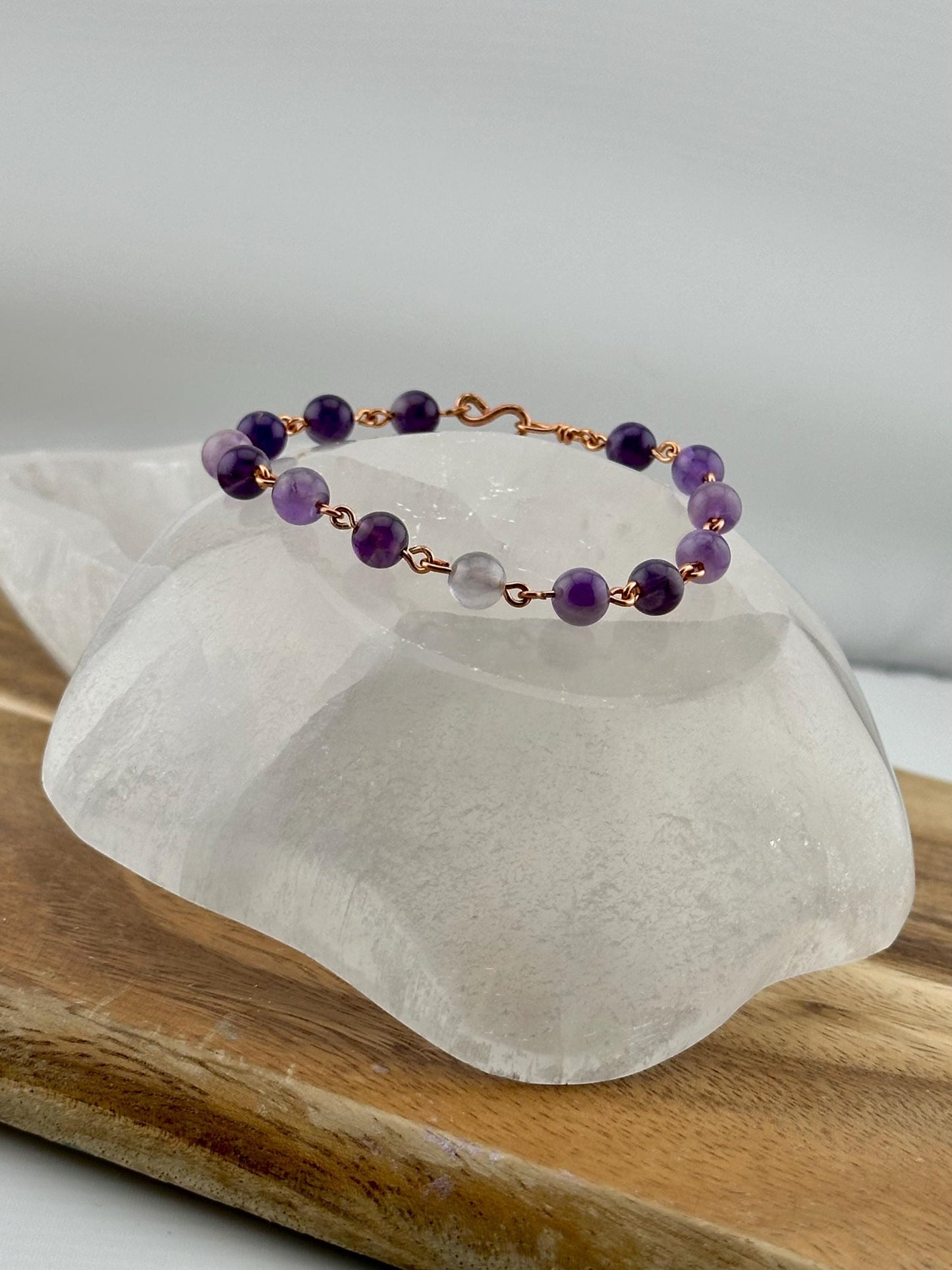 Pure Amethyst Copper link crystal bracelet delicate jewelry handmade chain accessory healing crystal gift flower purple teacher antianxiety