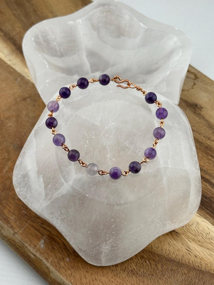 Pure Amethyst Copper link crystal bracelet delicate jewelry handmade chain accessory healing crystal gift flower purple teacher antianxiety