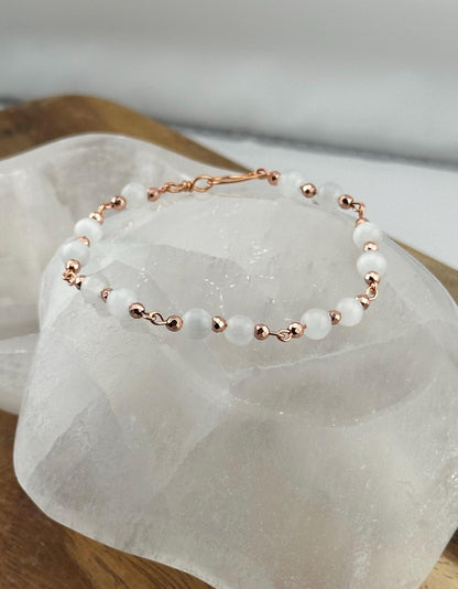 Pure Selenite Copper link crystal bracelet delicate jewelry handmade chain accessory healing crystal gift natural selenite anniversary real