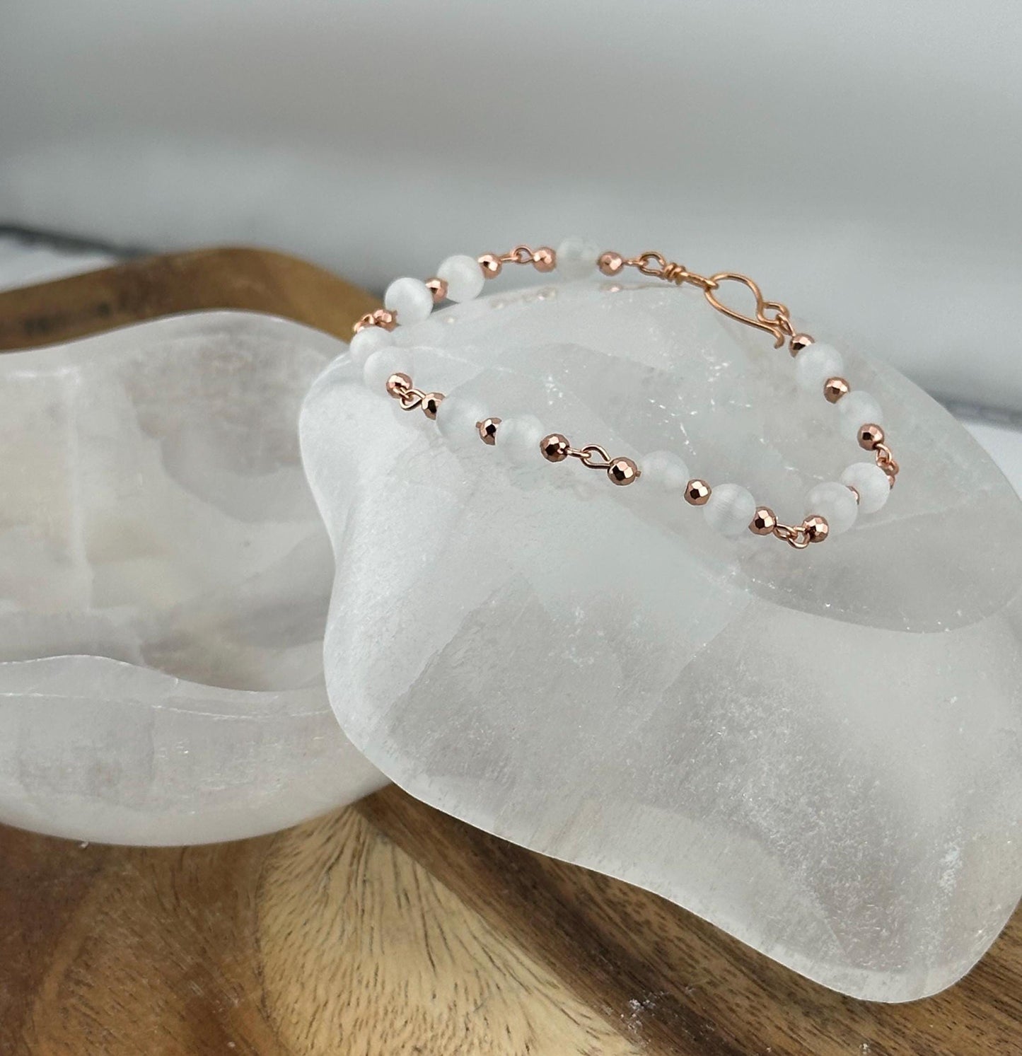 Pure Selenite Copper link crystal bracelet delicate jewelry handmade chain accessory healing crystal gift natural selenite anniversary real