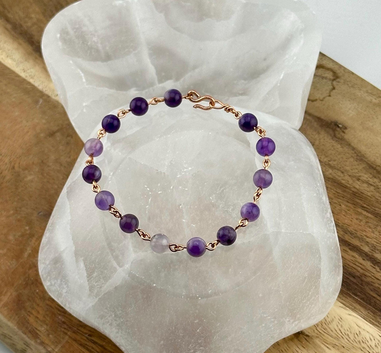 Pure Amethyst Copper link crystal bracelet delicate jewelry handmade chain accessory healing crystal gift flower purple teacher antianxiety