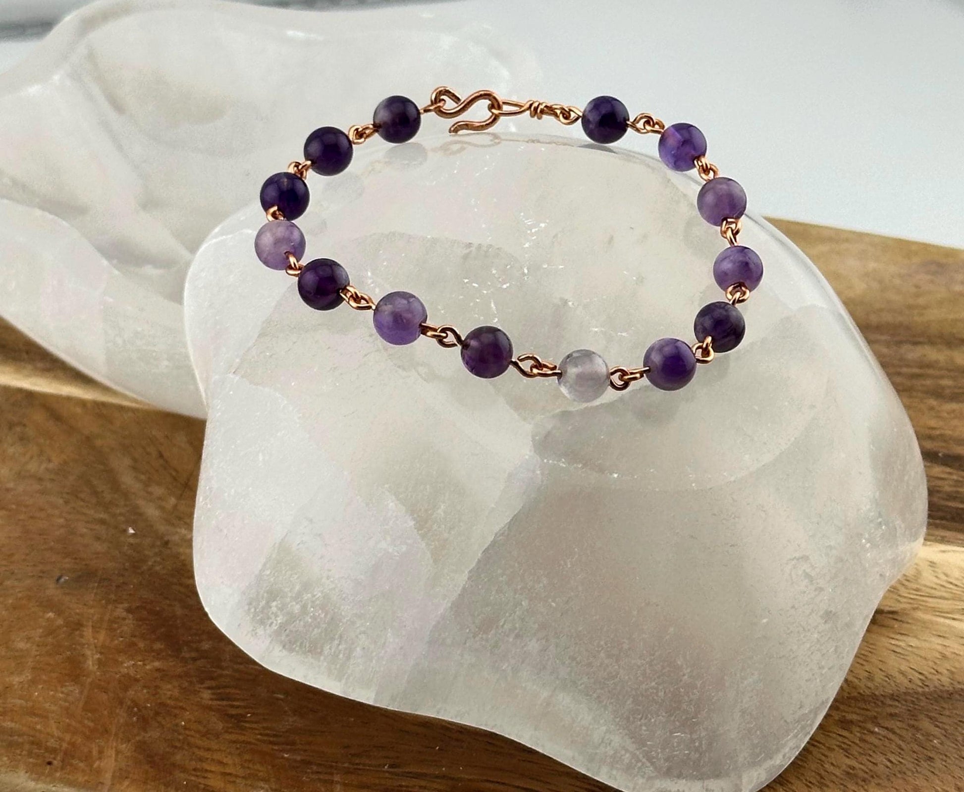 Pure Amethyst Copper link crystal bracelet delicate jewelry handmade chain accessory healing crystal gift flower purple teacher antianxiety