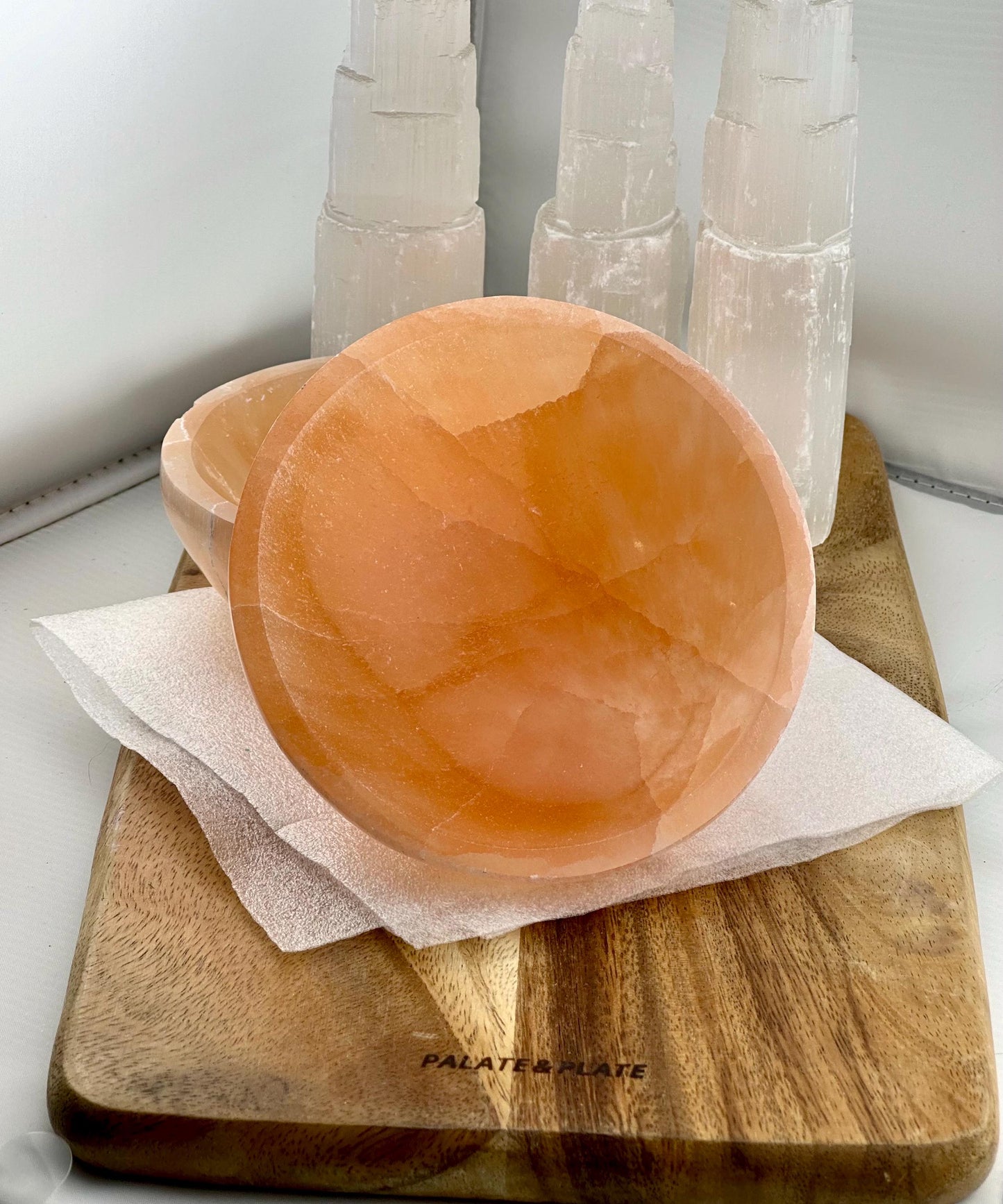 Large rare Tangerine Moroccan Selenite Crystal bowls natural healing charging bowl jewelry holder soap dish home decor gift alter candy dish