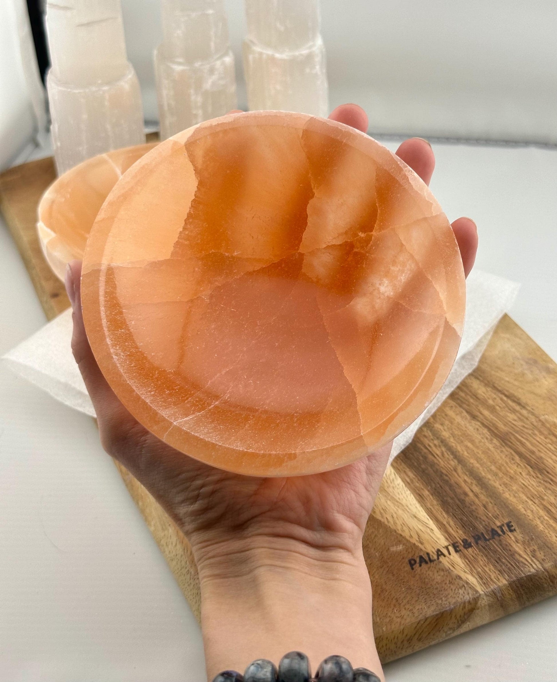 Large rare Tangerine Moroccan Selenite Crystal bowls natural healing charging bowl jewelry holder soap dish home decor gift alter candy dish