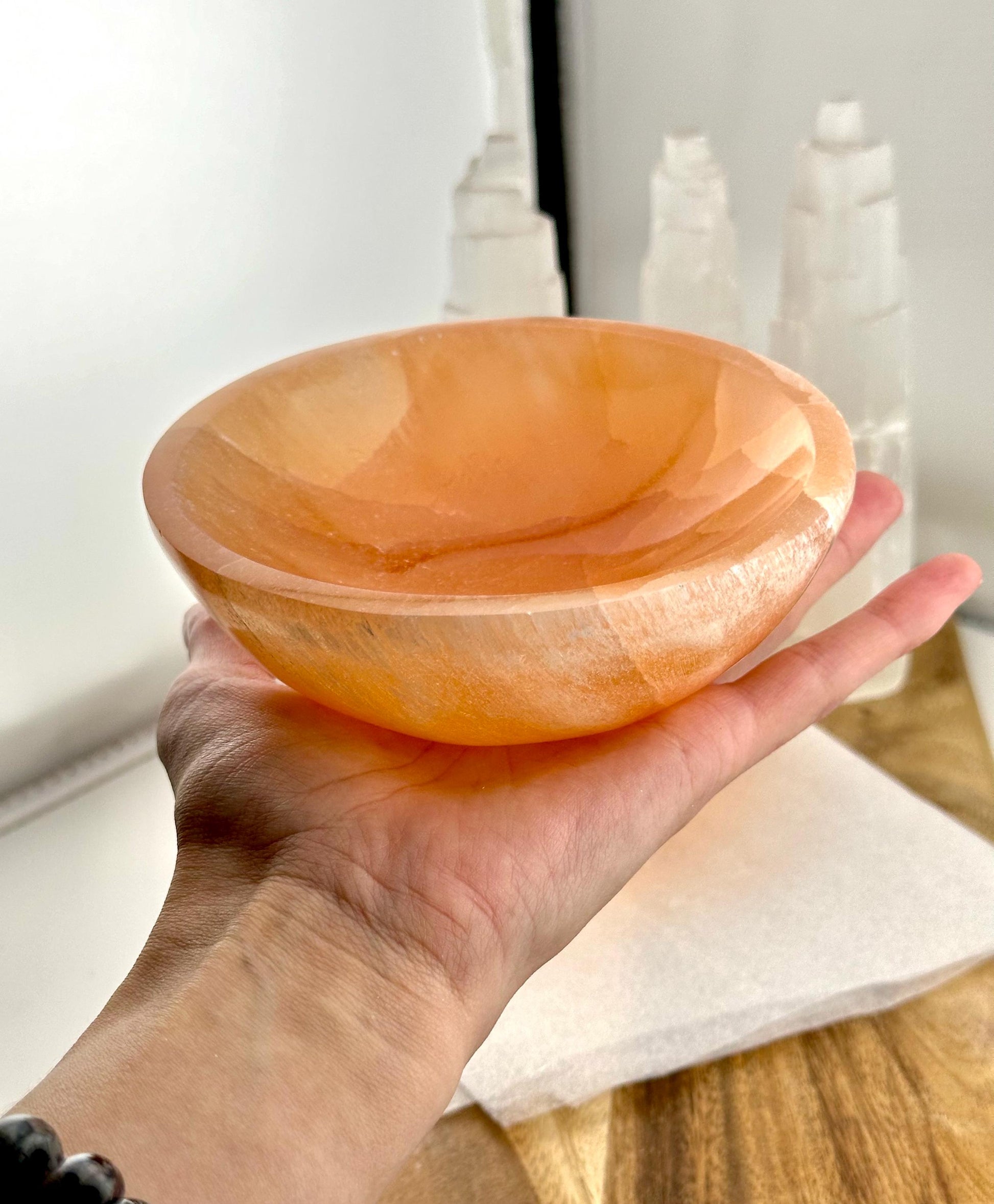 Large rare Tangerine Moroccan Selenite Crystal bowls natural healing charging bowl jewelry holder soap dish home decor gift alter candy dish