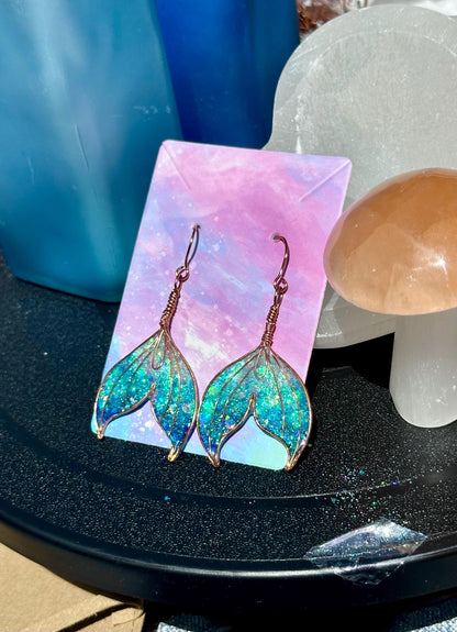 Mermaid Ocean Ombre tail necklace and earrings Copper wire & epoxy pendant jewelry set gift custom set fashion accessory delicate handmade