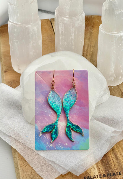 Mermaid body and Tail Ocean Ombre earrings Copper wire & epoxy pendant jewelry set gift custom set fashion accessory delicate handmade art