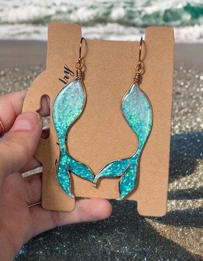 Mermaid body and Tail Ocean Ombre earrings Copper wire & epoxy pendant jewelry set gift custom set fashion accessory delicate handmade art