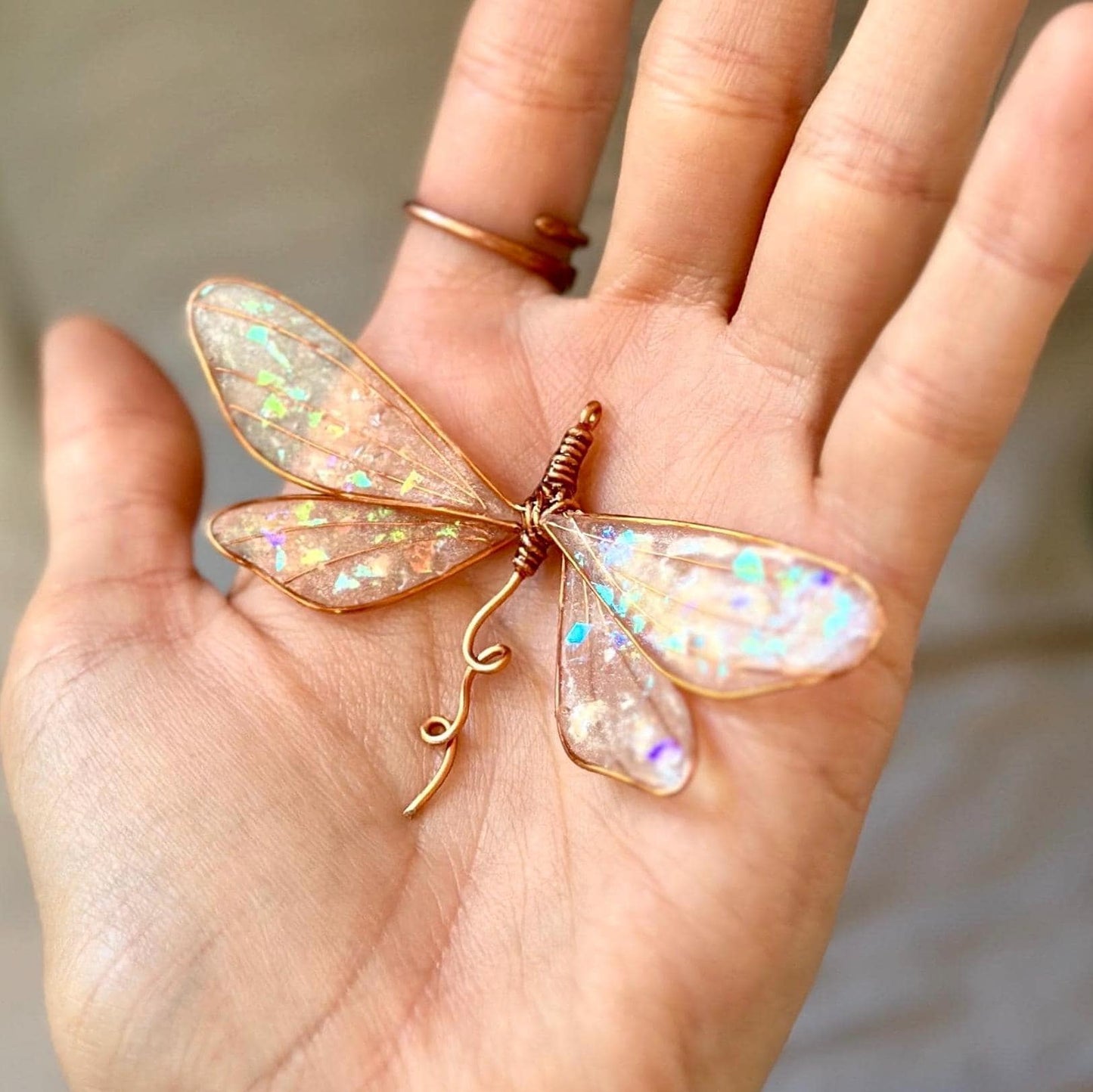 Copper wire & epoxy Handmade Dragonly pendant necklaces multiple option fairy wing jewelry gift birthday custom fashion accessory delicate