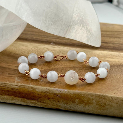 Pure Copper link gemstone and crystal bracelet delicate jewelry handmade chain accessory healing crystal gift natural selenite anniversary