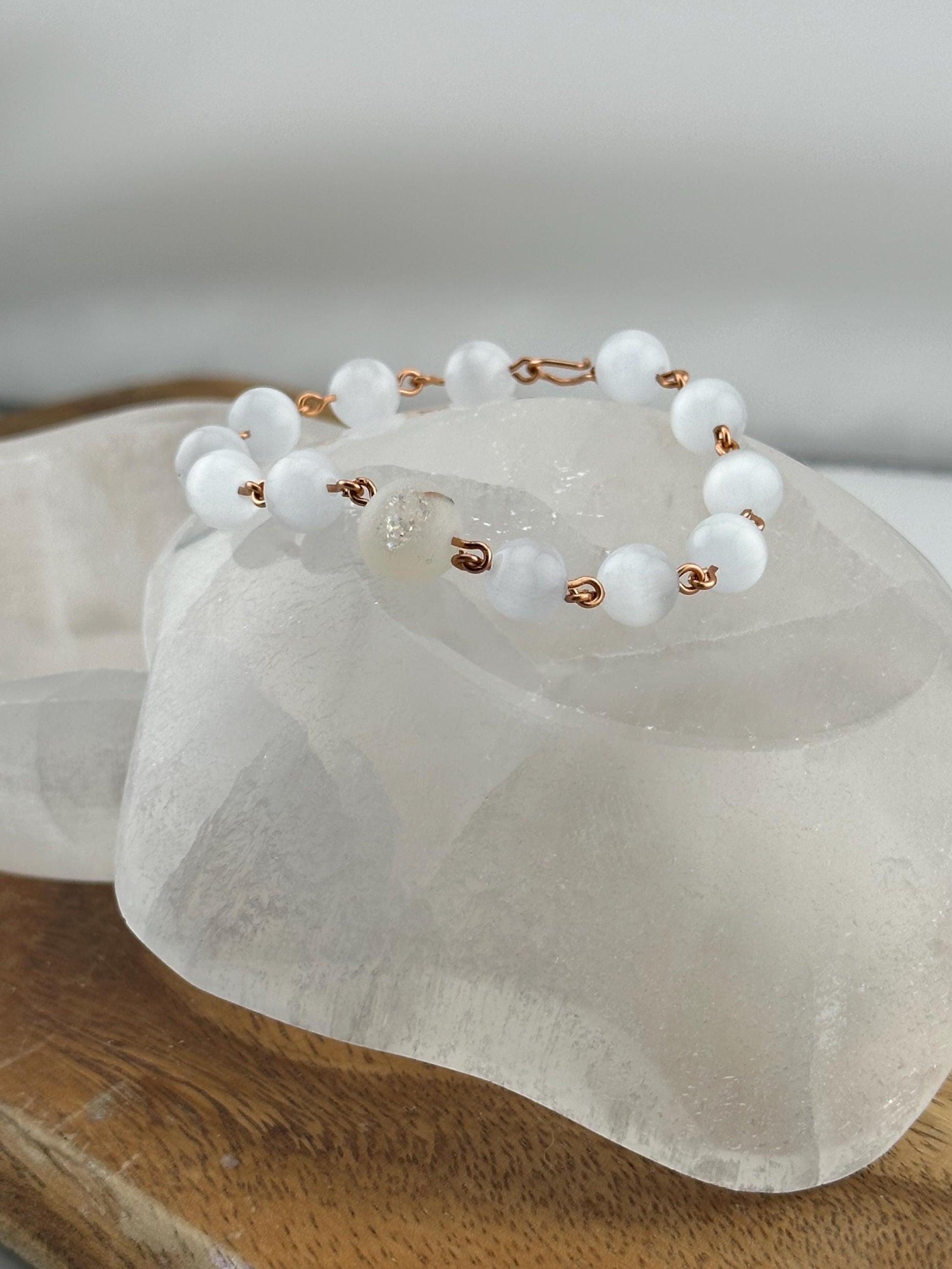 Pure Copper link gemstone and crystal bracelet delicate jewelry handmade chain accessory healing crystal gift natural selenite anniversary