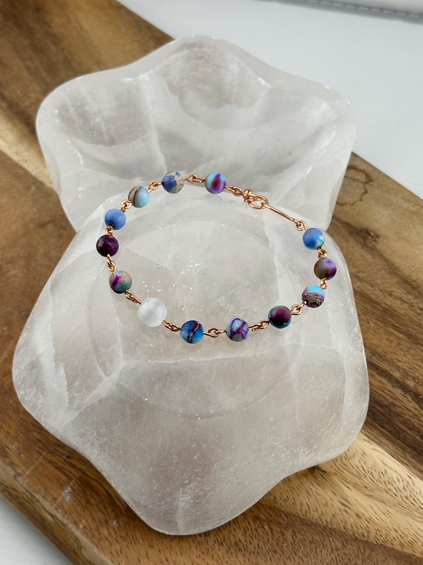 Galaxy Sea Sediment Jasper Copper link crystal bracelet delicate jewelry handmade chain accessory healing evil eye gift natural selenite