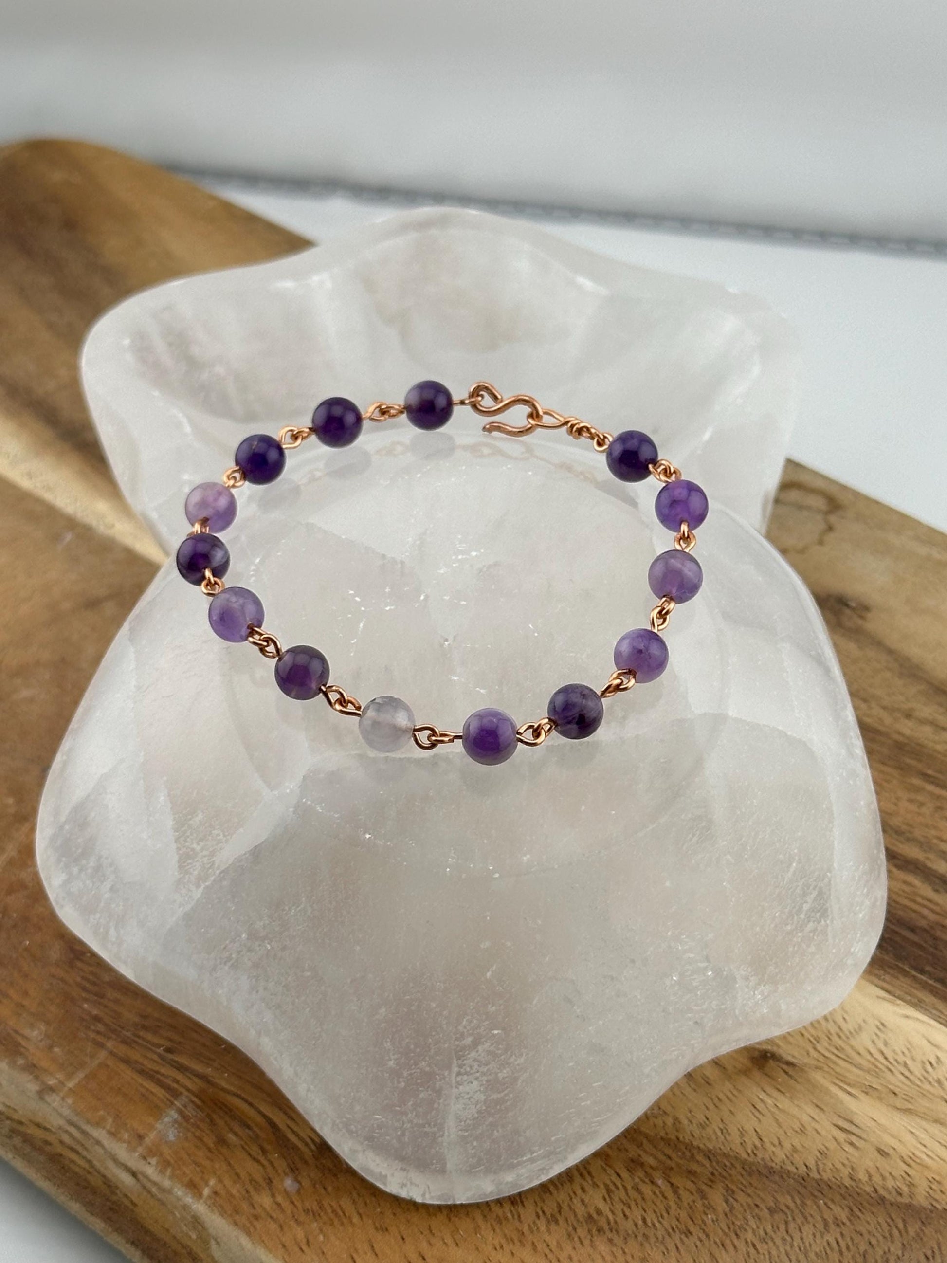 Pure Amethyst Copper link crystal bracelet delicate jewelry handmade chain accessory healing crystal gift flower purple teacher antianxiety