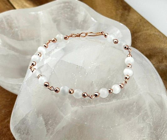 Pure Selenite Copper link crystal bracelet delicate jewelry handmade chain accessory healing crystal gift natural selenite anniversary real