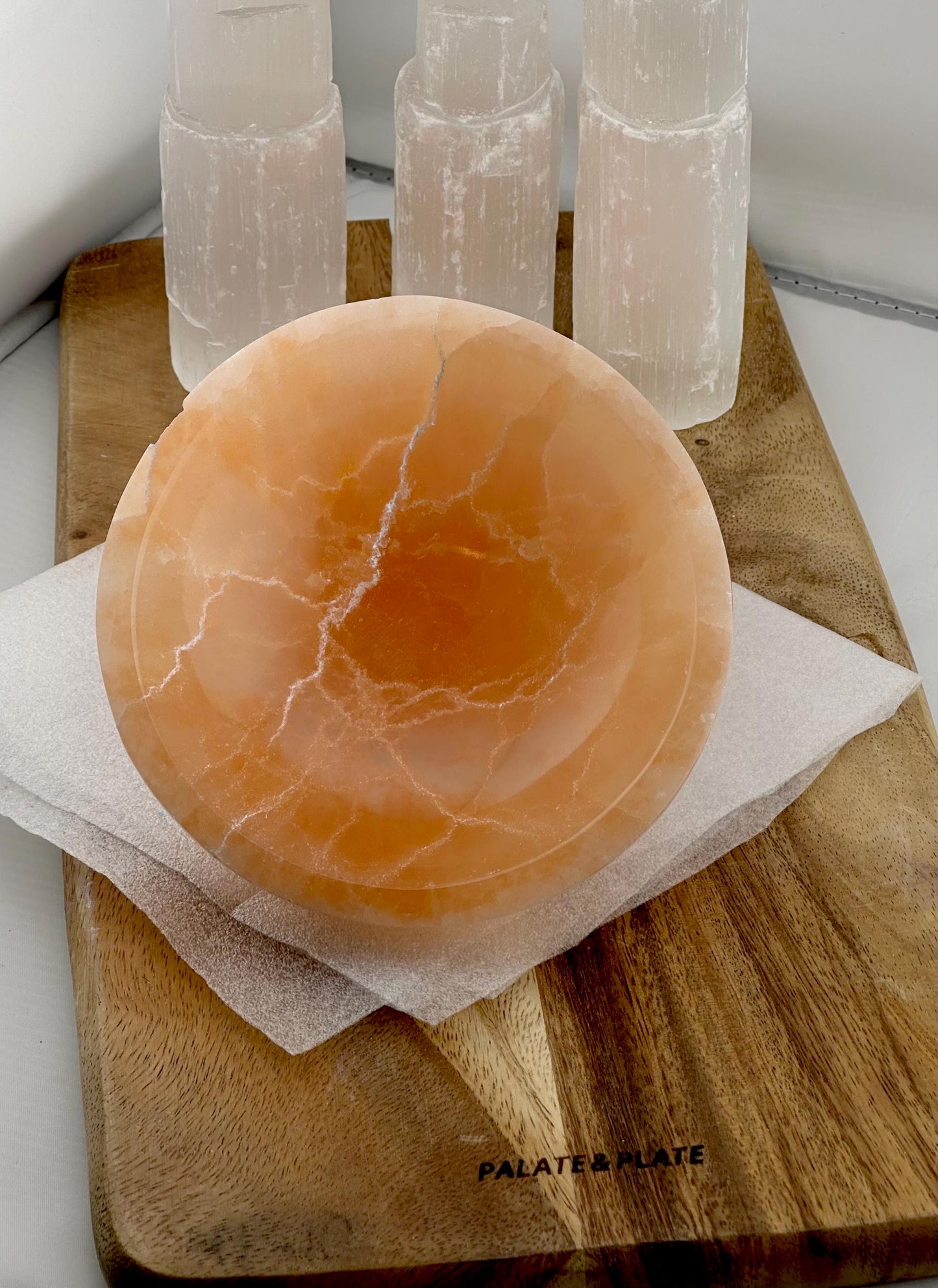 Large rare Tangerine Moroccan Selenite Crystal bowls natural healing charging bowl jewelry holder soap dish home decor gift alter candy dish