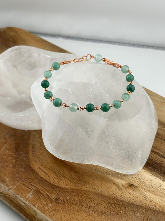 Pure Aventurine Copper link crystal bracelet luck stone jewelry heart chakra august birth sign healing natural crystal gift anti anxiety her