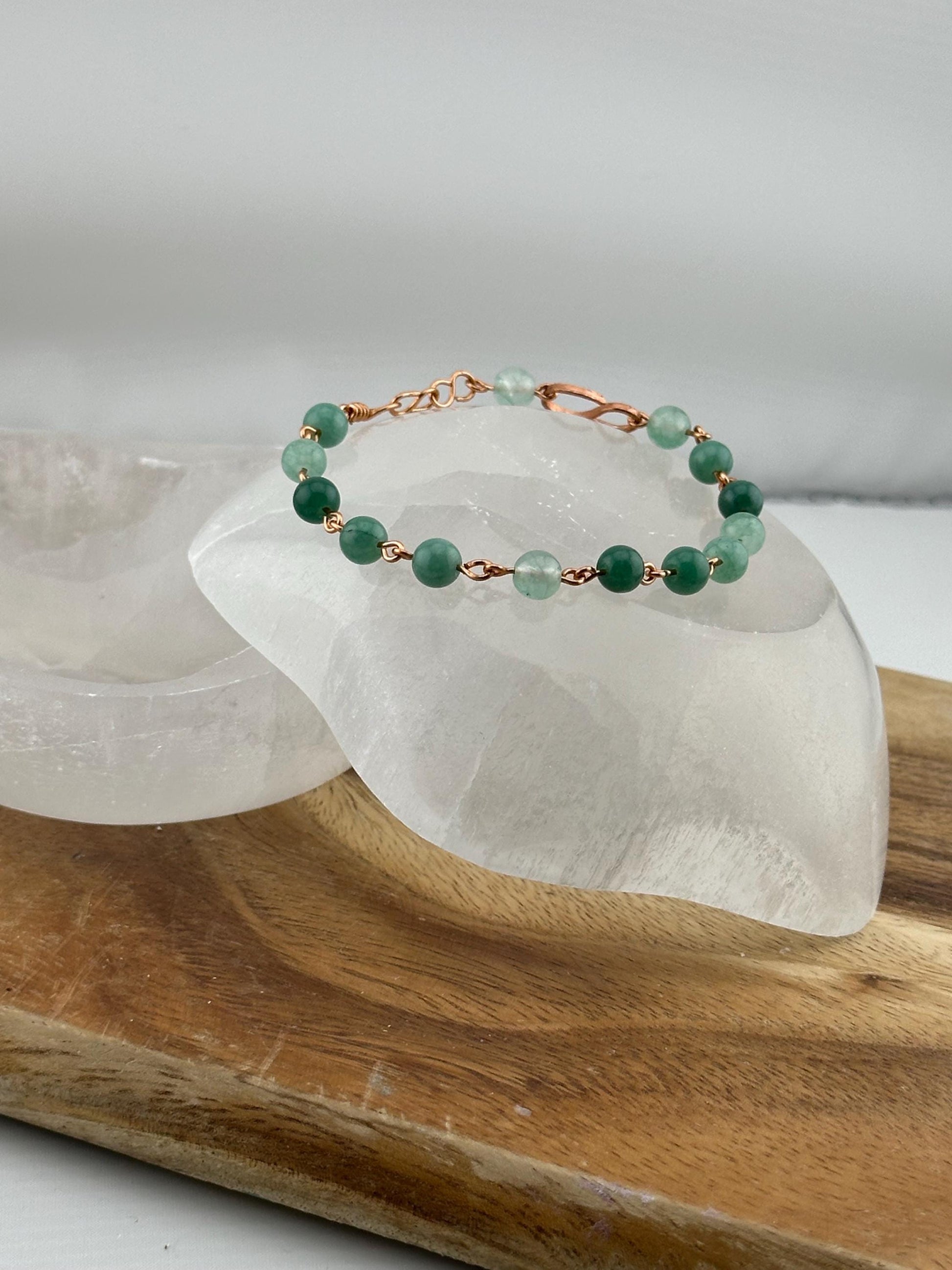 Pure Aventurine Copper link crystal bracelet luck stone jewelry heart chakra august birth sign healing natural crystal gift anti anxiety her