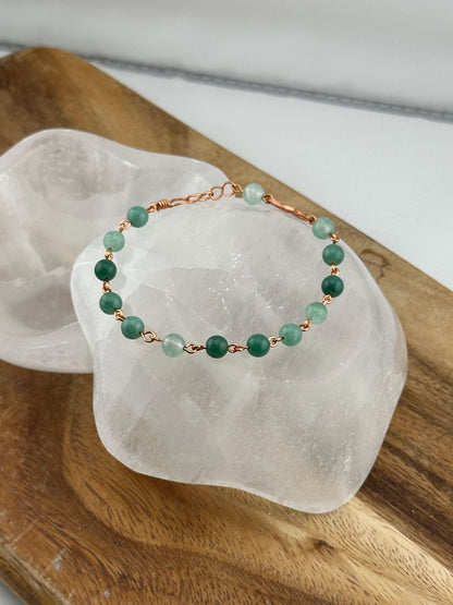 Pure Aventurine Copper link crystal bracelet luck stone jewelry heart chakra august birth sign healing natural crystal gift anti anxiety her