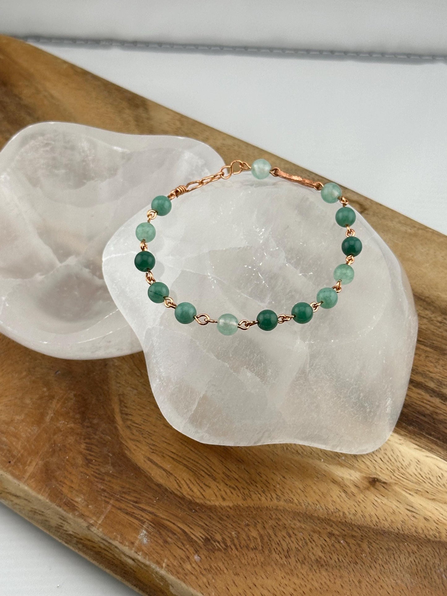 Pure Aventurine Copper link crystal bracelet luck stone jewelry heart chakra august birth sign healing natural crystal gift anti anxiety her