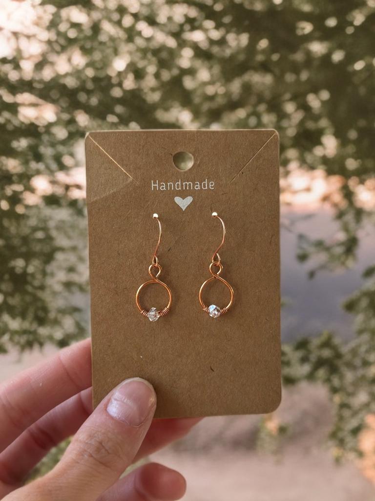 Handmade Pure Copper wire dangle drop earring with Herkimer Diamond crystal gemstone jewelry gift custom design wire wrapped stones for her