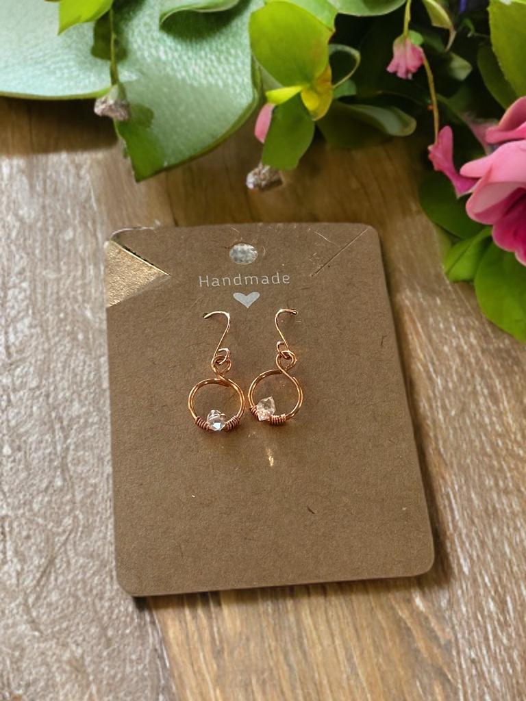 Handmade Pure Copper wire dangle drop earring with Herkimer Diamond crystal gemstone jewelry gift custom design wire wrapped stones for her