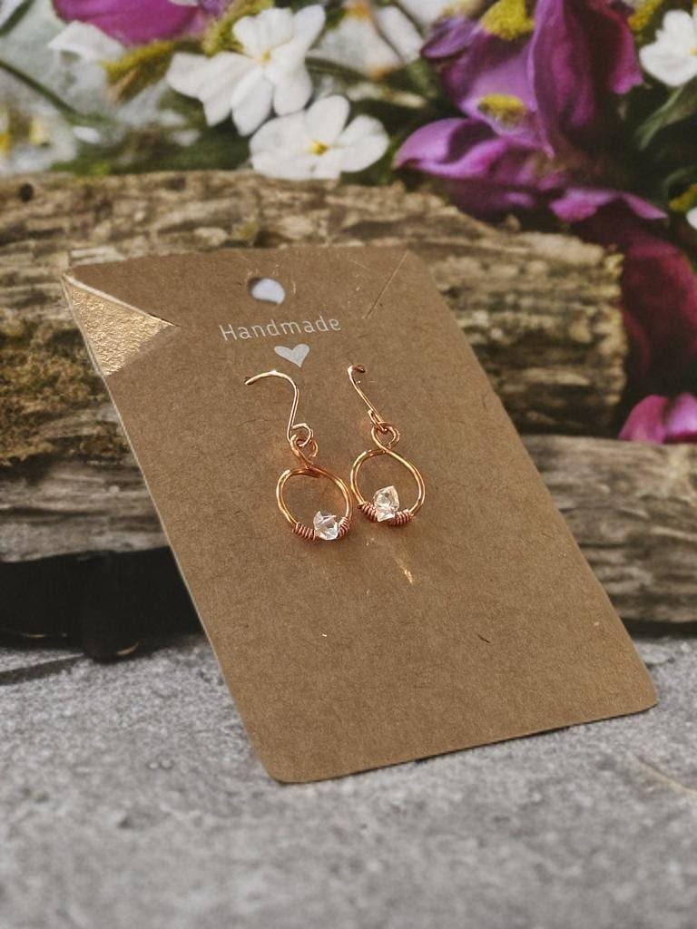 Handmade Pure Copper wire dangle drop earring with Herkimer Diamond crystal gemstone jewelry gift custom design wire wrapped stones for her