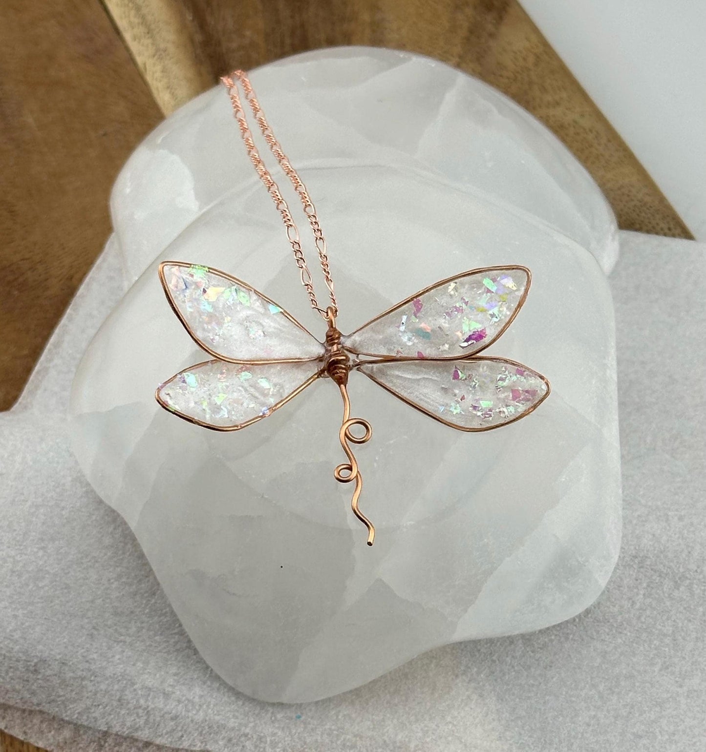 Copper wire & epoxy Handmade Dragonly pendant necklaces multiple option fairy wing jewelry gift birthday custom fashion accessory delicate