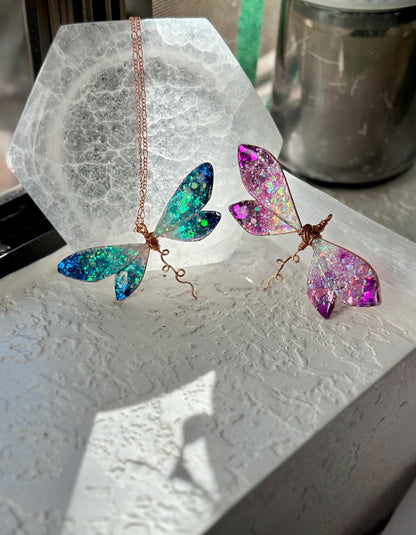 Ocean Ombre Dragonly Copper wire & epoxy pendant necklace and earrings jewelry gift birthday custom set fashion accessory delicate handmade