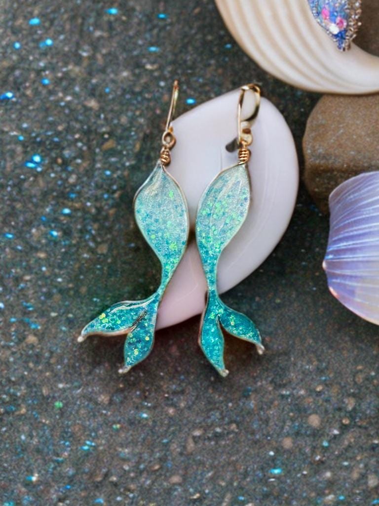 Mermaid body and Tail Ocean Ombre earrings Copper wire & epoxy pendant jewelry set gift custom set fashion accessory delicate handmade art