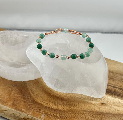 Pure Aventurine Copper link crystal bracelet luck stone jewelry heart chakra august birth sign healing natural crystal gift anti anxiety her