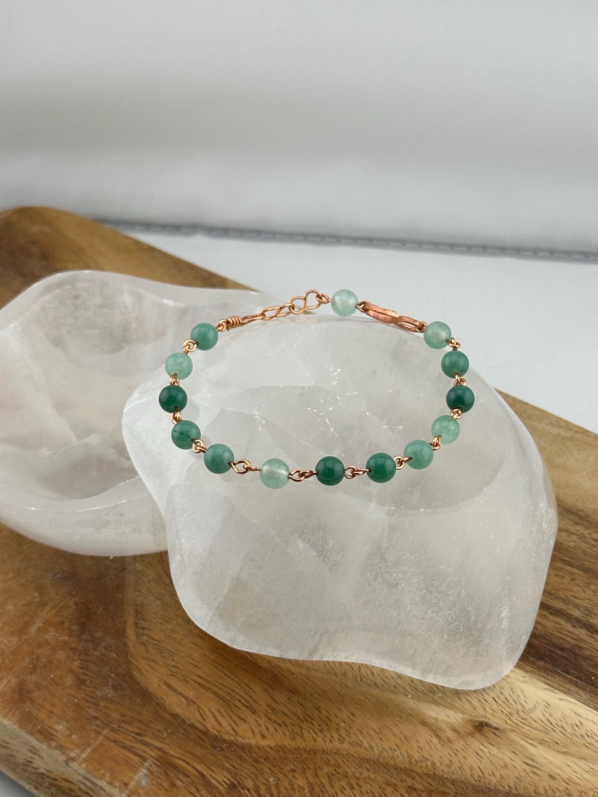 Pure Aventurine Copper link crystal bracelet luck stone jewelry heart chakra august birth sign healing natural crystal gift anti anxiety her