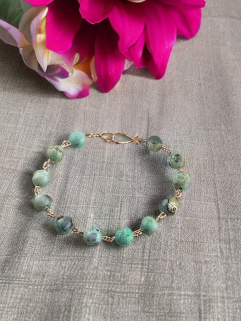 Seafoam Teal Aqua Terra Agate Copper link bracelet natural real crystal stone aids in fear sadness and depression meaningful jewelry gift