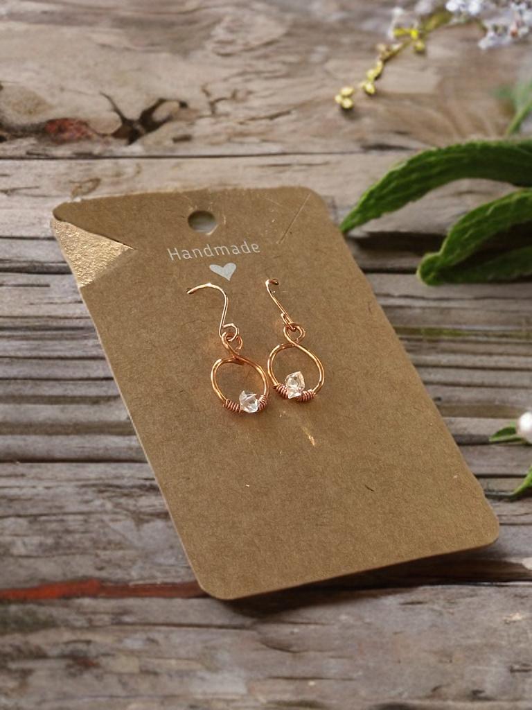 Copper & RARE Herkimer Diamond handmade crystal gemstone earrings jewelry gift custom design wire wrapped healing stones anniversary unique