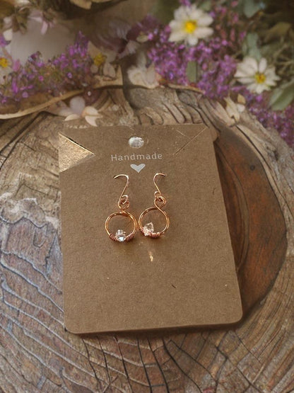 Handmade Pure Copper wire dangle drop earring with Herkimer Diamond crystal gemstone jewelry gift custom design wire wrapped stones for her