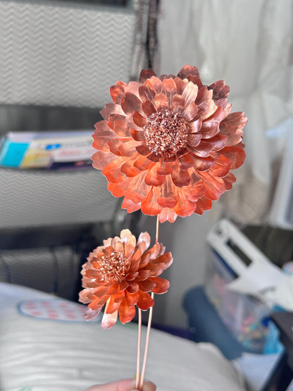 Handmade Pure Copper Zinnia Forever Flower 7 year anniversary gift Custom design artificial flower birthday new baby shower hand stamped art