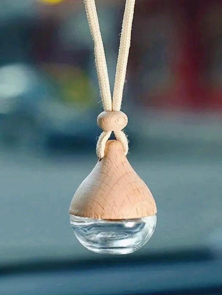 A Teardrop Rear View Mirror Car Diffuser glass & wood car dangle accessory decor modern fragrance essential oil smell diffuser gift for her