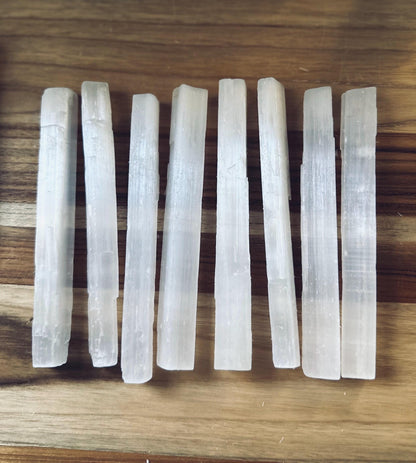 Medium and Large raw selenite crystal sticks. perfect for home cleansing, protection, and diy art projects