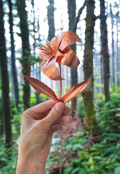 Pure Copper Stargazer Oriential Lilly Handmade Forever Flower 7 year anniversary gift Custom design artificial flower birthday shower metal