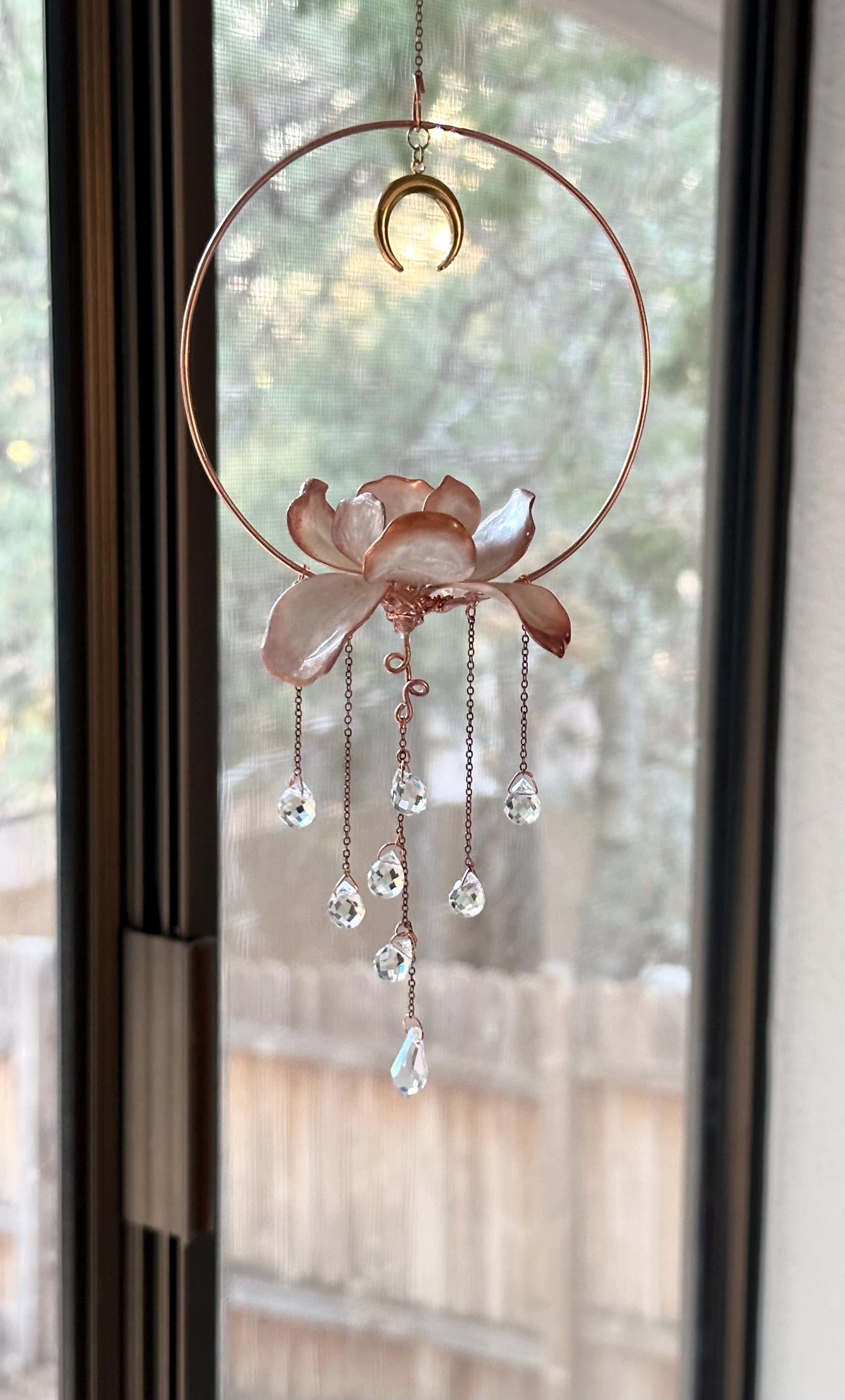 Rear view Mirror Window Copper wire epoxy Iris flower car sun catcher grieving gift car accessory rainbow prism decor handmade charm moon om