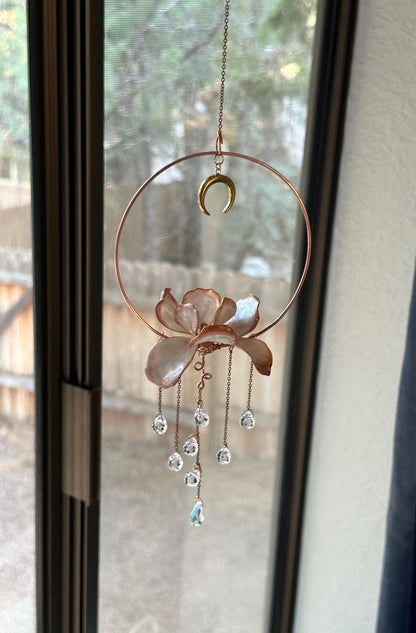 Rear view Mirror Window Copper wire epoxy Iris flower car sun catcher grieving gift car accessory rainbow prism decor handmade charm moon om